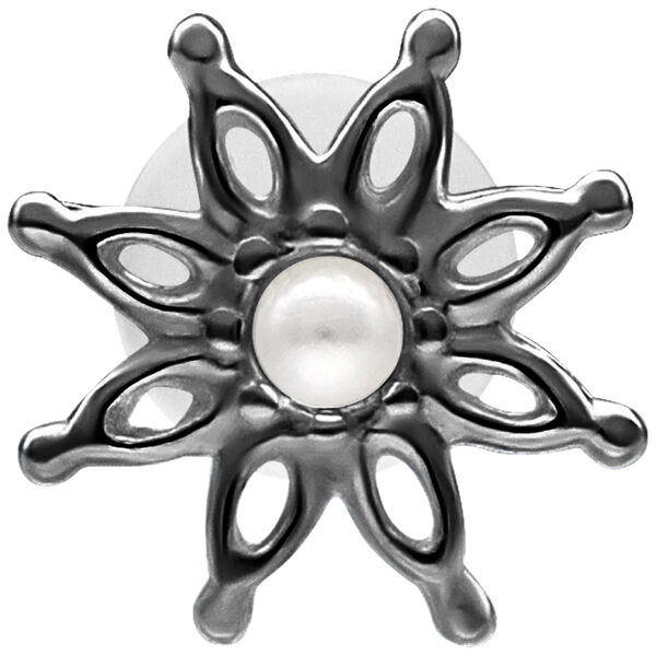 Labret de metal negro con tamaño de placa de 5,0 mm sobre fondo blanco