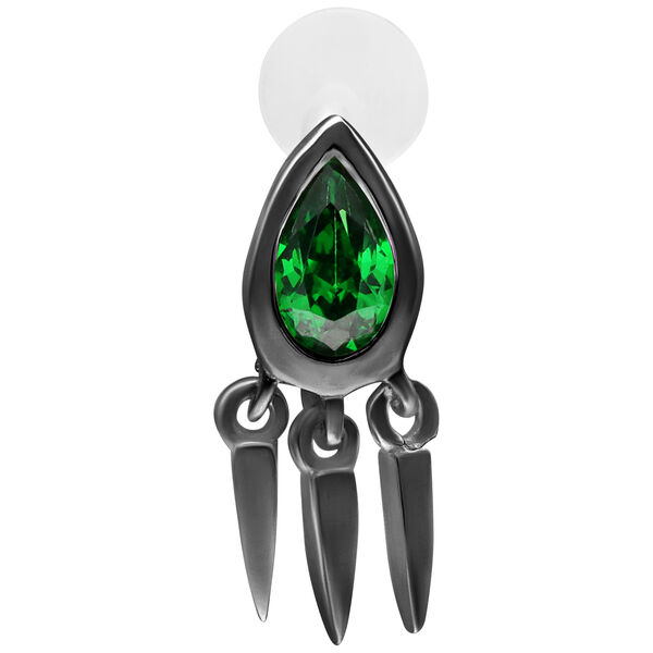 Labret nero con smeraldo verde, 5,0 mm, su sfondo bianco