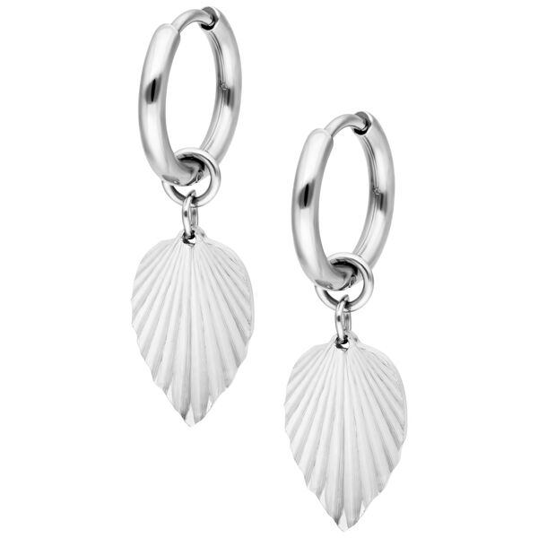 Riffled Leaf Hoops Pair - Silvercoloured Metal
