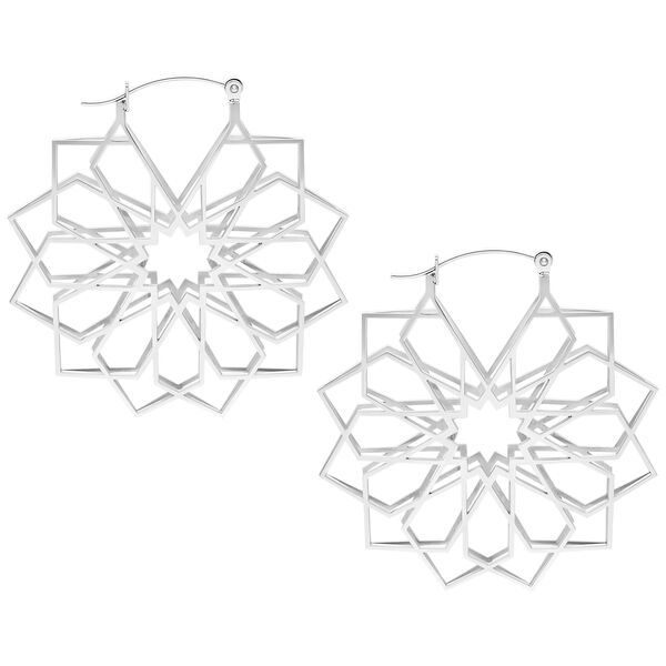 Dos aros Kaleidoscopio plateados de acero quirúrgico sobre fondo blanco
