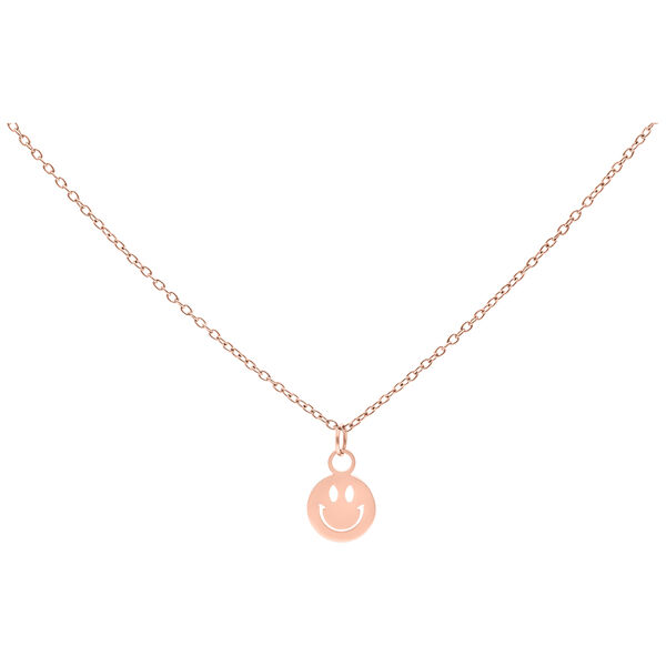 Collana in oro rosa con ciondolo Smiley su sfondo bianco