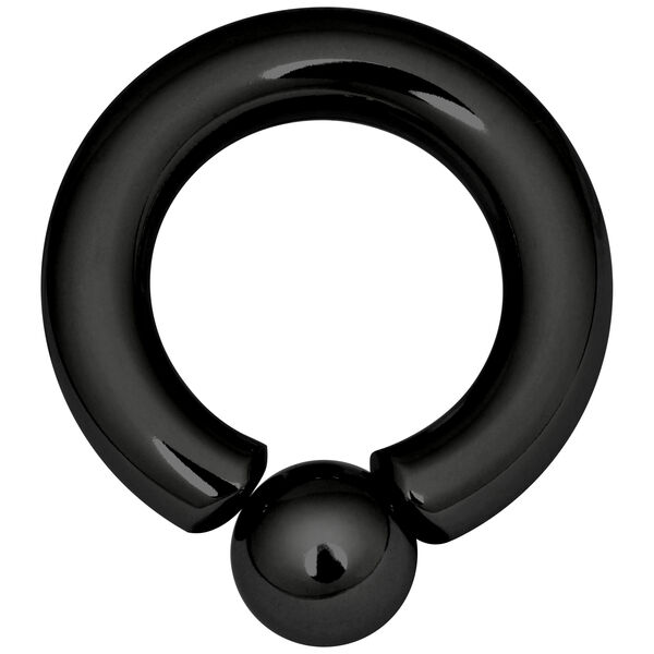 Anillo de piercing negro de titanio con 4 mm de grosor y 12 mm de diámetro interno sobre fondo blanco