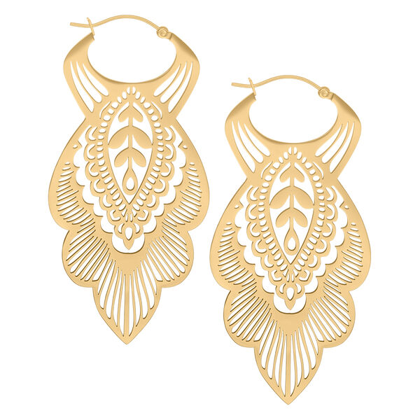 Mandala Leaf Hoops<!--5c66c9151f30b--> - Golden Metal