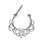 Clicker Septum argento con cristallo chiaro su sfondo bianco