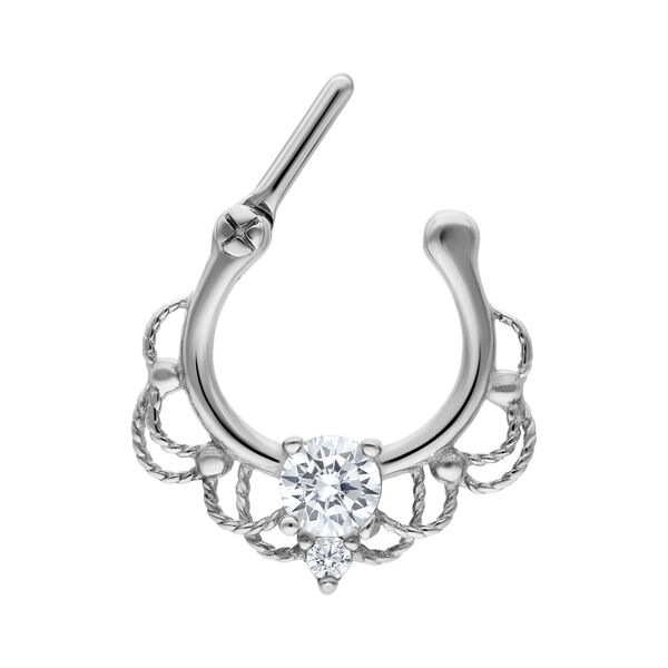 Clicker Septum argento con cristallo chiaro su sfondo bianco