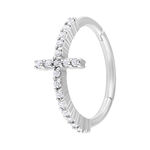 Anello piercing argento con croce scintillante di cristalli chiari, 11 mm
