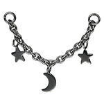 Catena piercing nera con luna e stelle su sfondo bianco