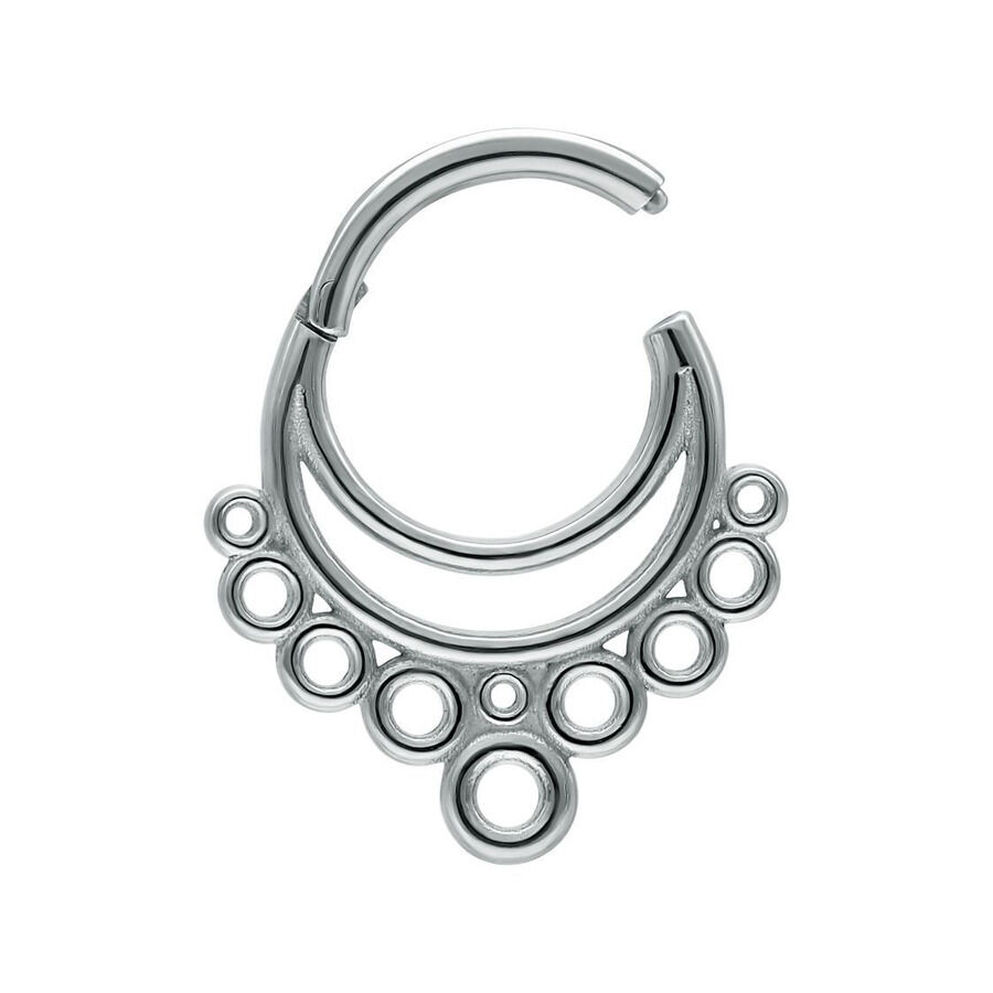 Clicker per setto argento con design a bolle su sfondo bianco