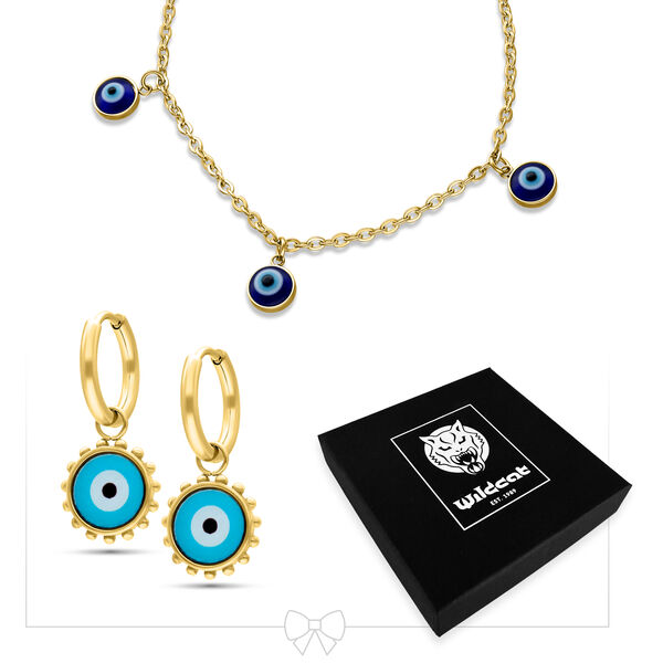 Little Nazar Eye Bracelet with Hoops Set