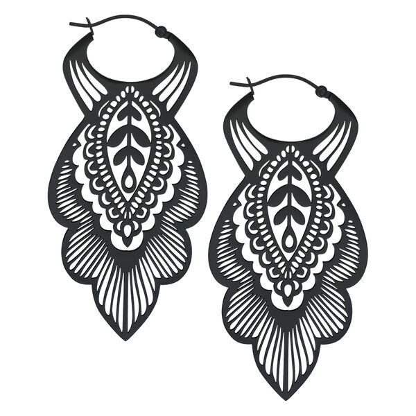 Mandala Leaf Hoops<!--5c66c9151f30b--> - Black Metal