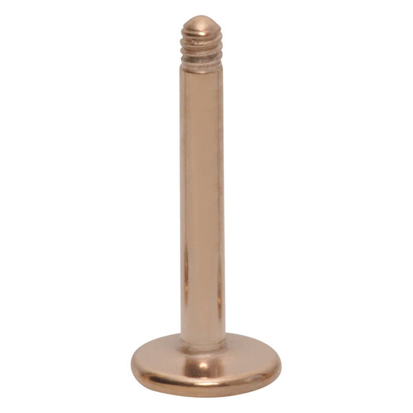 Labret de oro rosa con rosca externa sobre fondo blanco