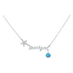 Collana in argento con ciondolo a stella, scritta 'Beachgirl' e cristallo blu
