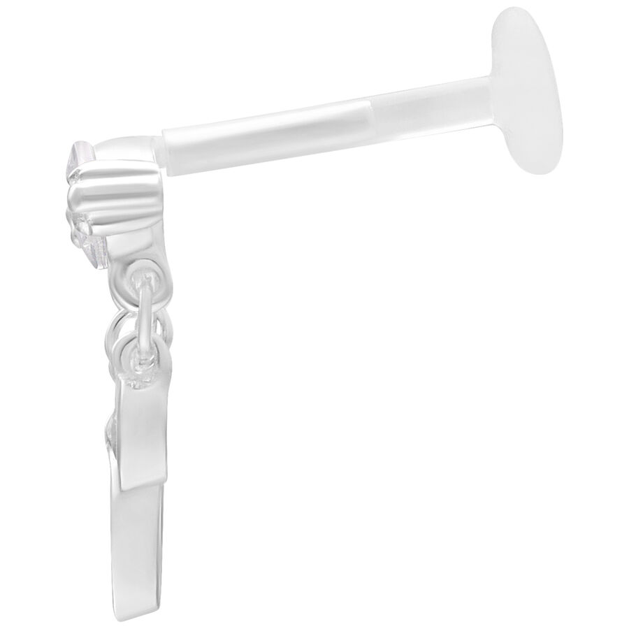 Labret argento con sistema Push Fit, lunghezza 5,0 mm su sfondo bianco