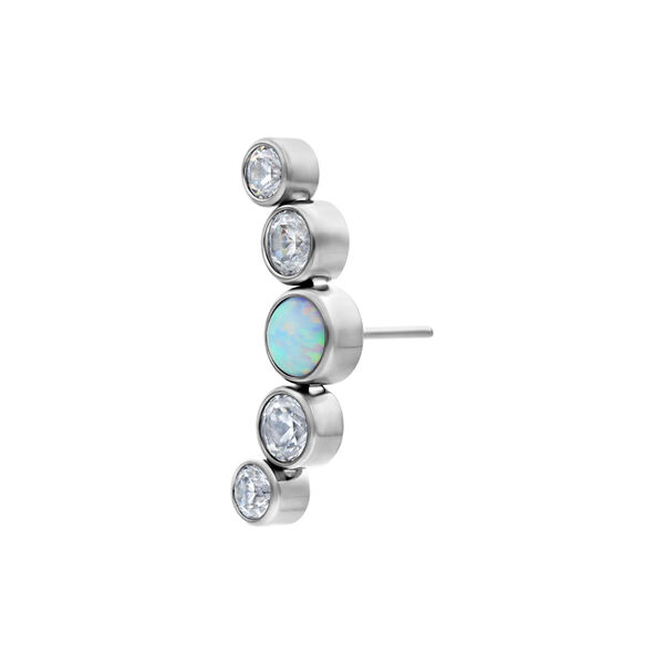 Attacco Push Fit in argento con opale bianco e cristalli chiari, vista laterale