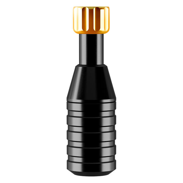 Sol Grip M negro para tatuajes con acento amarillo sobre fondo blanco