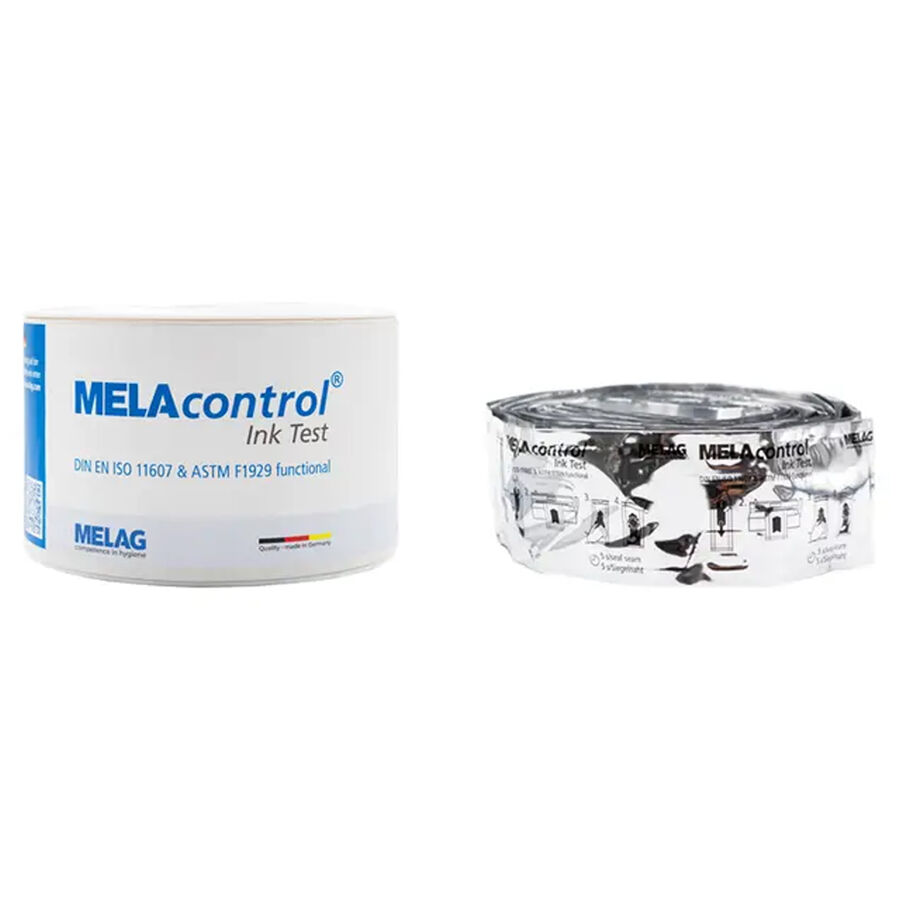 Due rotoli di MELAcontrol Ink Test su sfondo bianco