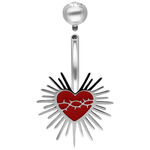 Bananabell in titanio argento con Sacred Heart rosso e corona di spine su sfondo bianco