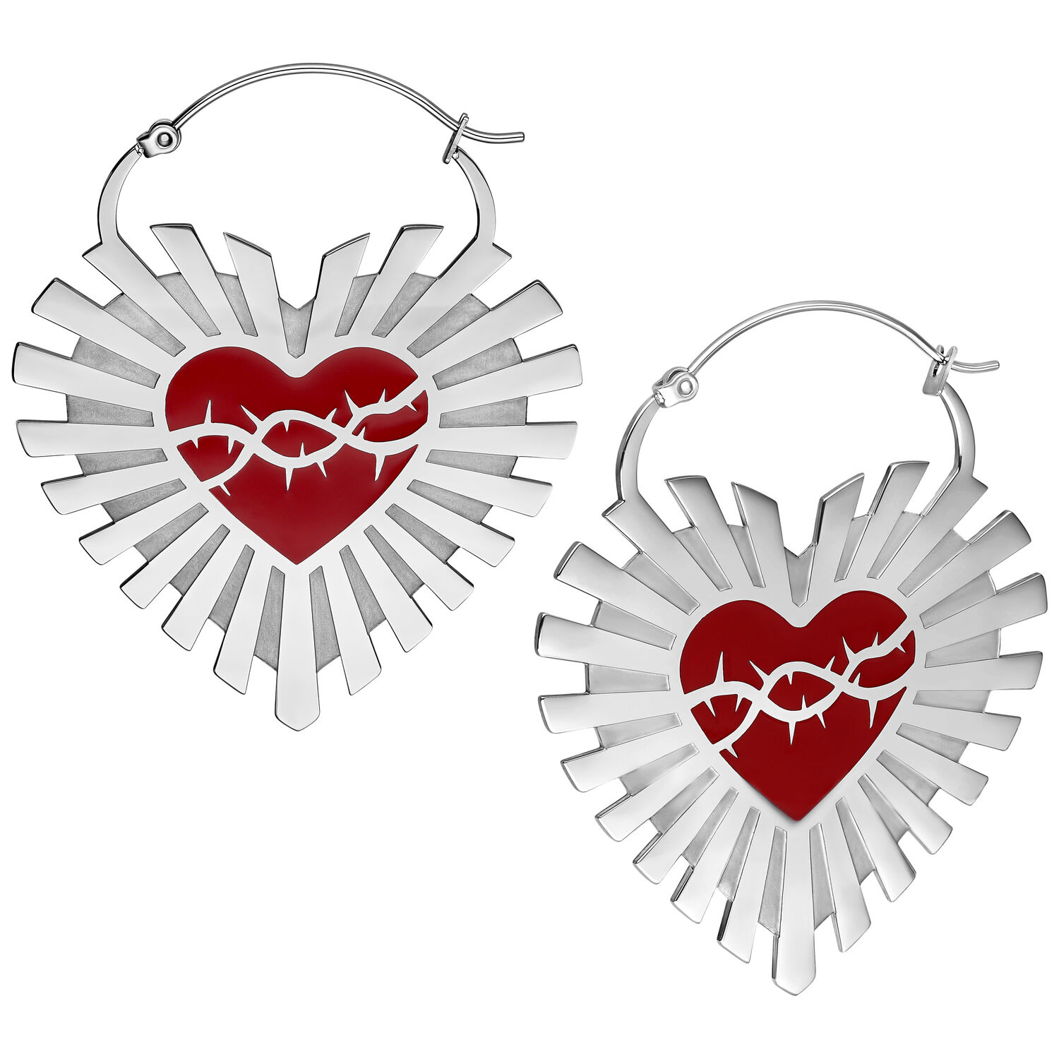 Barbed Wire Sacred Heart Hoops Pair - Wildcat Deutschland