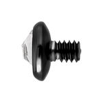 Accessorio metallico nero con cristallo chiaro su sfondo bianco