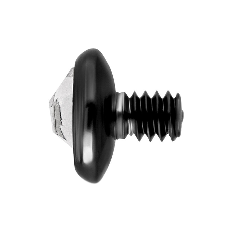 Accessorio metallico nero con cristallo chiaro su sfondo bianco