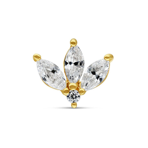 Tiara de oro con cristales claros sobre fondo blanco