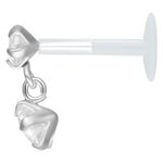 Labret in argento con cristallo pendente su sfondo bianco