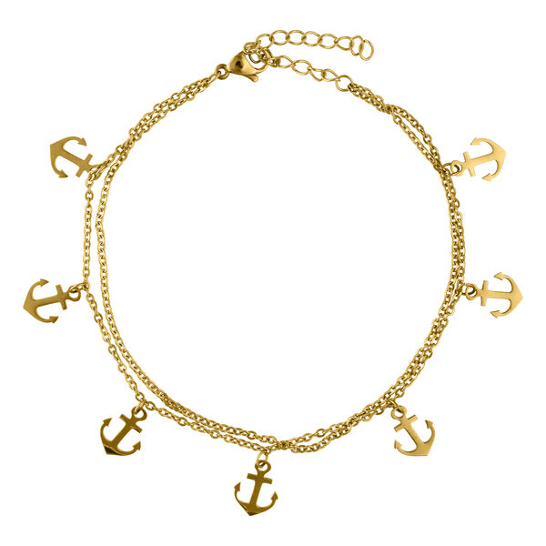 Goldene Fußkette mit Ankeranhängern auf weißem Hintergrund