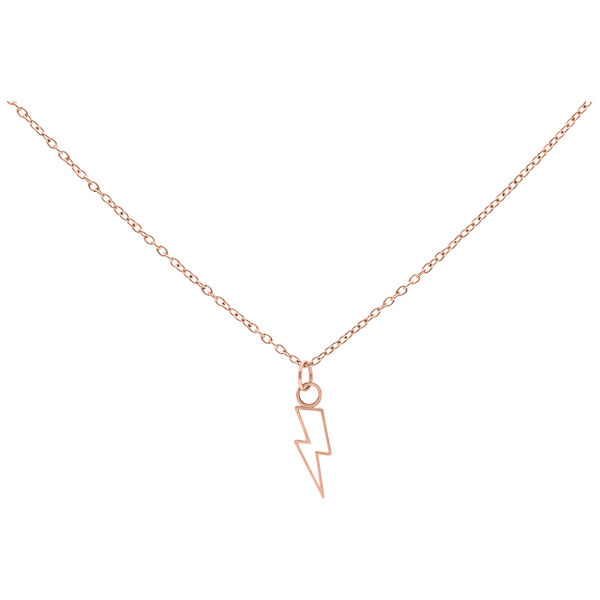 Collana in oro rosa con ciondolo a fulmine, 50 cm, su sfondo bianco
