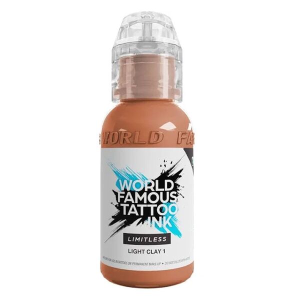 Inchiostro per tatuaggi marrone e beige, flacone da 30 ml su sfondo bianco