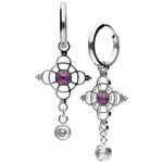 Orecchini a cerchio in argento con ametista viola e zirconi chiari, su sfondo bianco