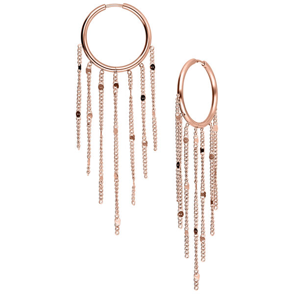 Roségoldene Ohrringe mit Quasten-Design auf weißem Hintergrund