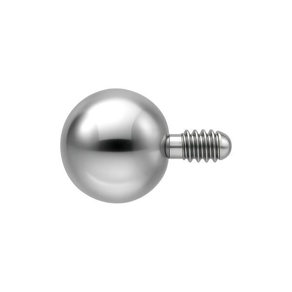 Bola plateada para labret con rosca externa, adecuada para piercings, sobre fondo blanco