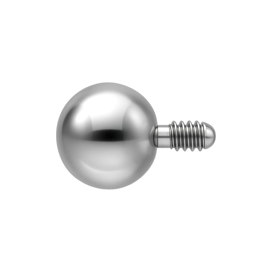 Bola plateada para labret con rosca externa, adecuada para piercings, sobre fondo blanco