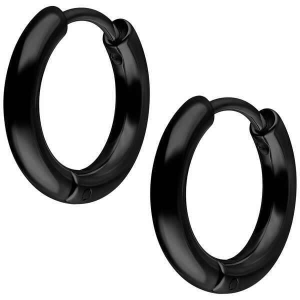 Dos aros negros, altamente pulidos, de acero quirúrgico con 10mm de diámetro sobre fondo blanco