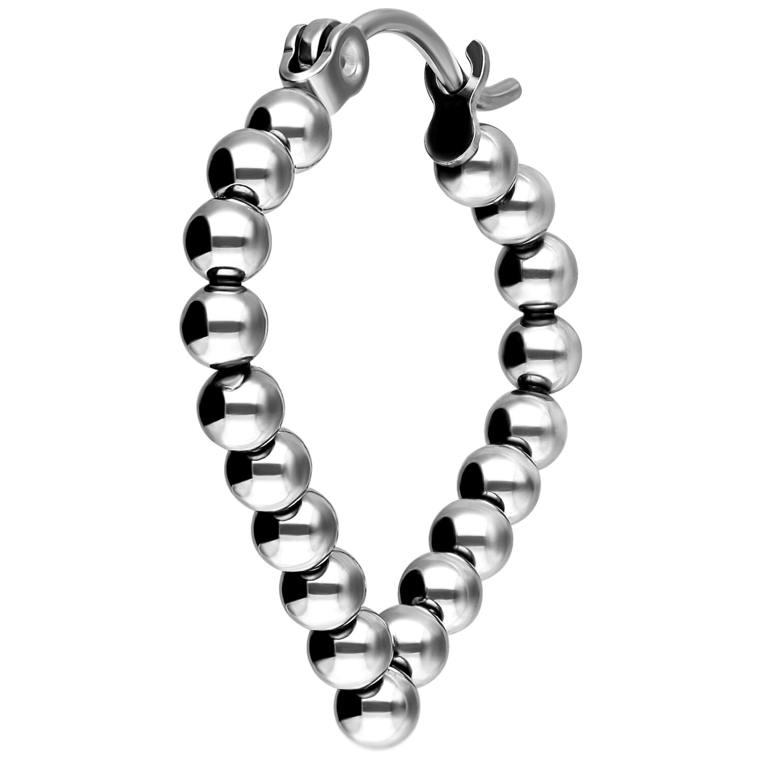 Silberne Bubble Polygon Hoops Ohrringe Silberne Bubble Polygon Hoops Ohrringe aus Chirurgenstahl auf weißem Hintergrund