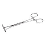 Pinza per septum in acciaio inox argentata su sfondo bianco