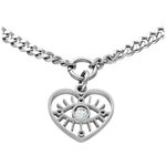 Braccialetto in argento con ciondolo a cuore e cristallo chiaro su sfondo bianco