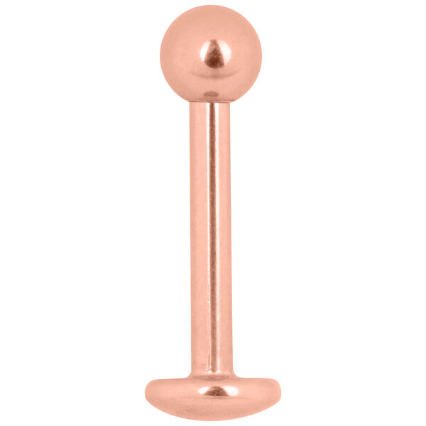 Ruusukultainen labret-piercing, 1,2 mm paksuus, 6,0 mm pituus valkoisella taustalla