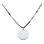 Collana argento personalizzabile in acciaio chirurgico con ciondolo rotondo su sfondo bianco