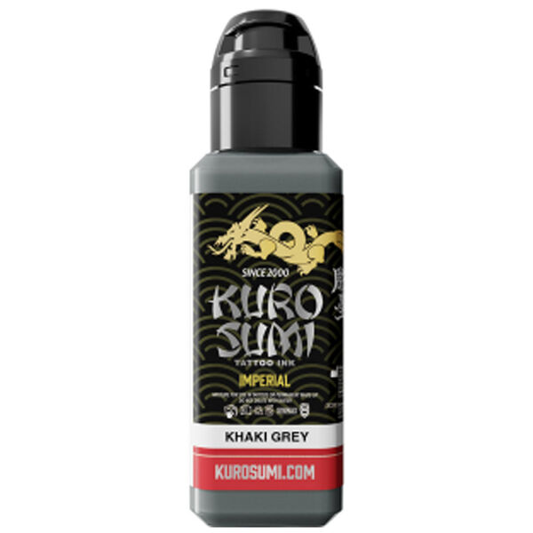 Kuro Sumi Imperial tatuointiväripullo Khaki Harmaa valkoisella taustalla