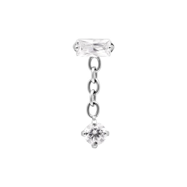 Accessorio per piercing Push Fit argentato con cristalli chiari su sfondo bianco