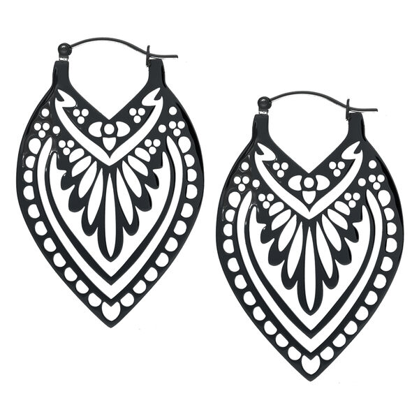 Pendientes Creek Hoops negros de acero quirúrgico con diseño delicado sobre fondo blanco