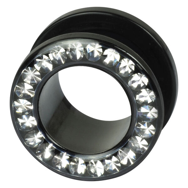 Schwarzer Tunnel aus Chirurgenstahl mit kristallklaren Kristallen, 4 mm Größe