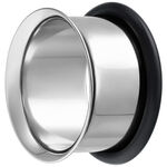 Kiiltävä, hopeinen Single Flared -tunneli mustalla reunalla valkoisella taustalla