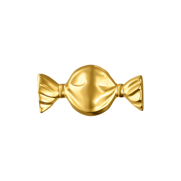 Aro de piercing en forma de caramelo dorado de titanio sobre fondo blanco