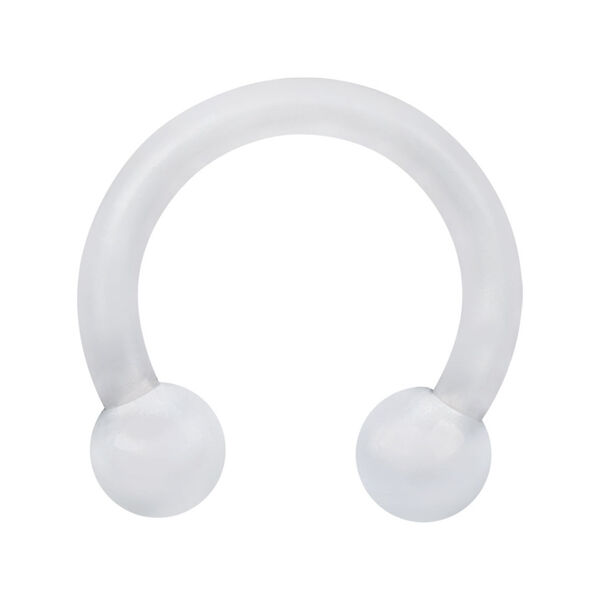 Circular Barbell transparente de Bioplast con bolas sobre fondo blanco