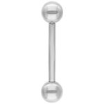 Piercing plateado con dos bolas, dispuestas verticalmente, sobre fondo blanco