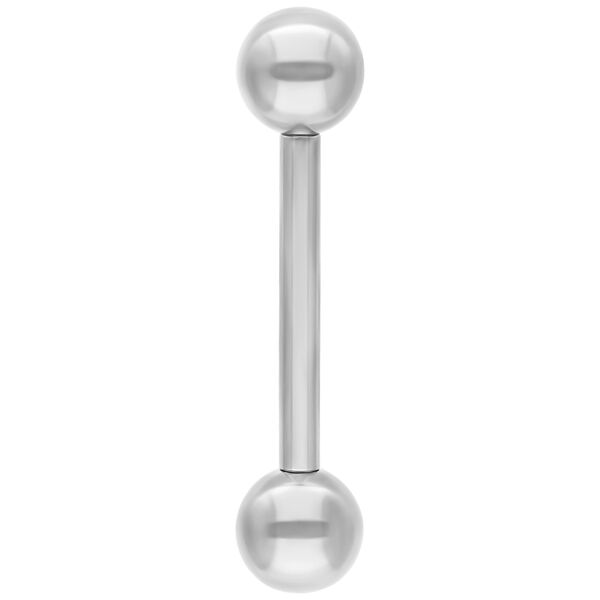 Piercing argento con due sfere, disposte verticalmente, su sfondo bianco