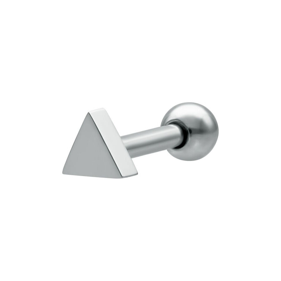 Barbell Triángulo de Plata de Acero Quirúrgico sobre fondo blanco
