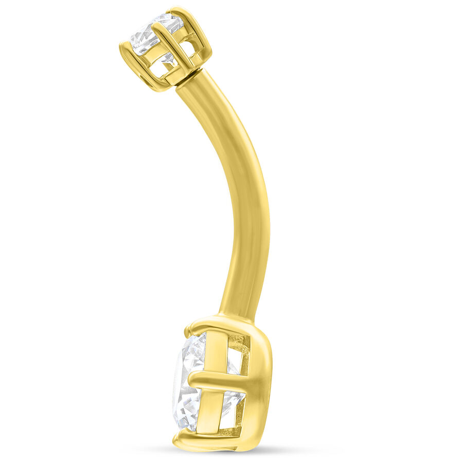 Bananabell in oro 18K con due cristalli chiari su sfondo bianco